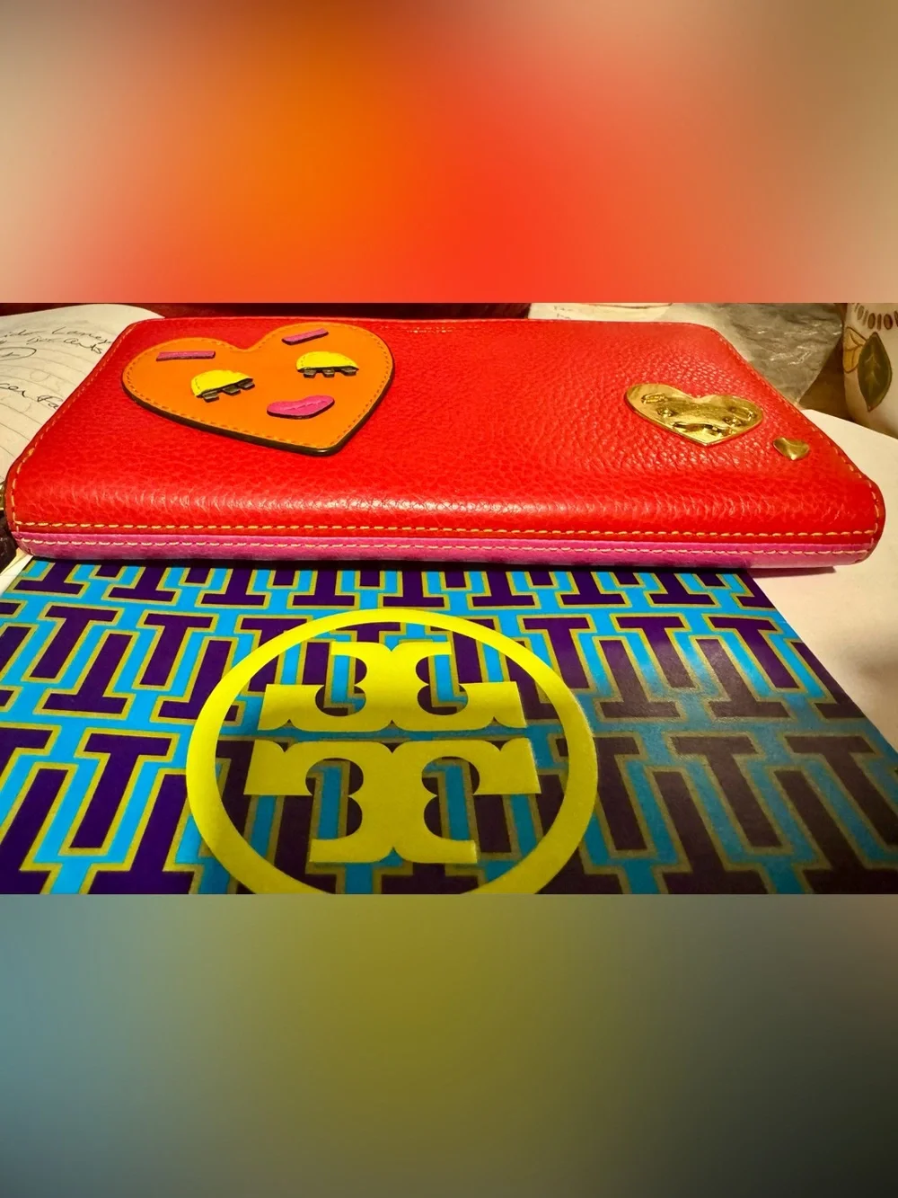 Tory Burch Perry Patchwork Hearts zip continental wallet with heart zipper pull